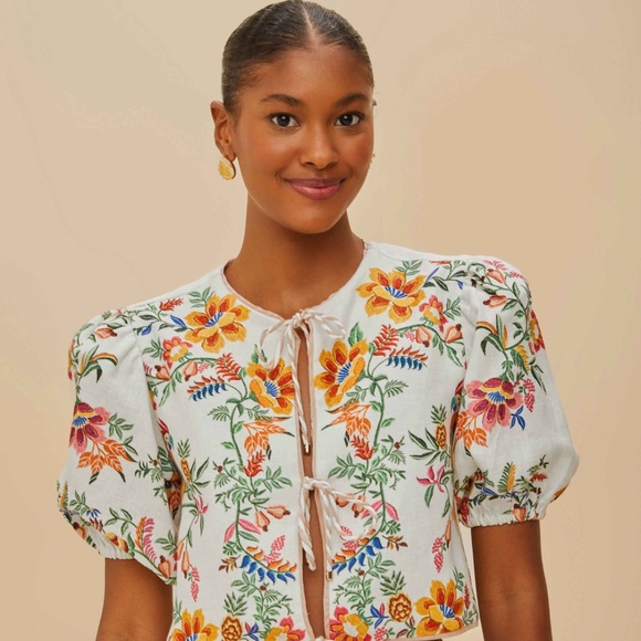 Farm Rio Off-White Delicate Forest Scarves Blouse - Picture 1 of 7